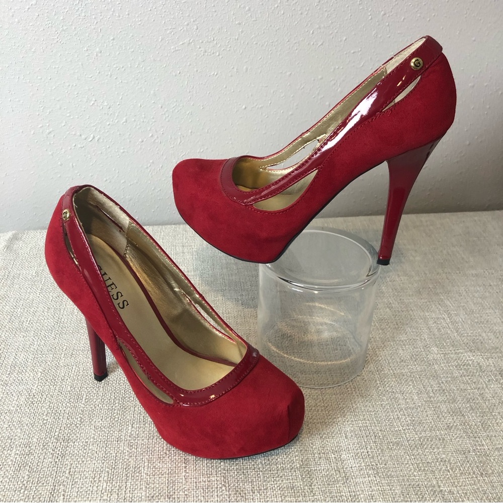 Guess cranberry red high heels with patent leather trim size 6.5